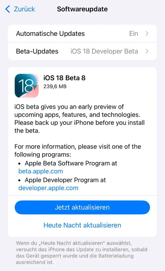 安乡苹果手机维修分享苹果 iOS / iPadOS 18 开发者预览版 Beta 8 发布 