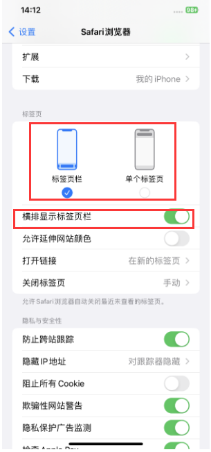安乡苹果手机维修分享Safari浏览器如何切换标签栏位置 